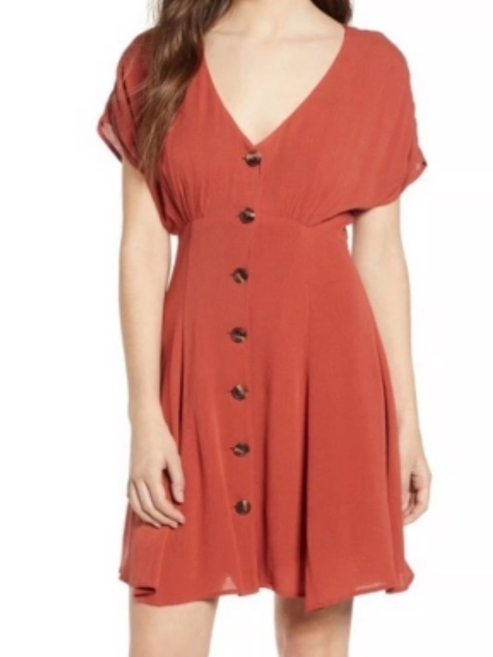 BP Rust Orange Button-Front V-Neck Women's Dress